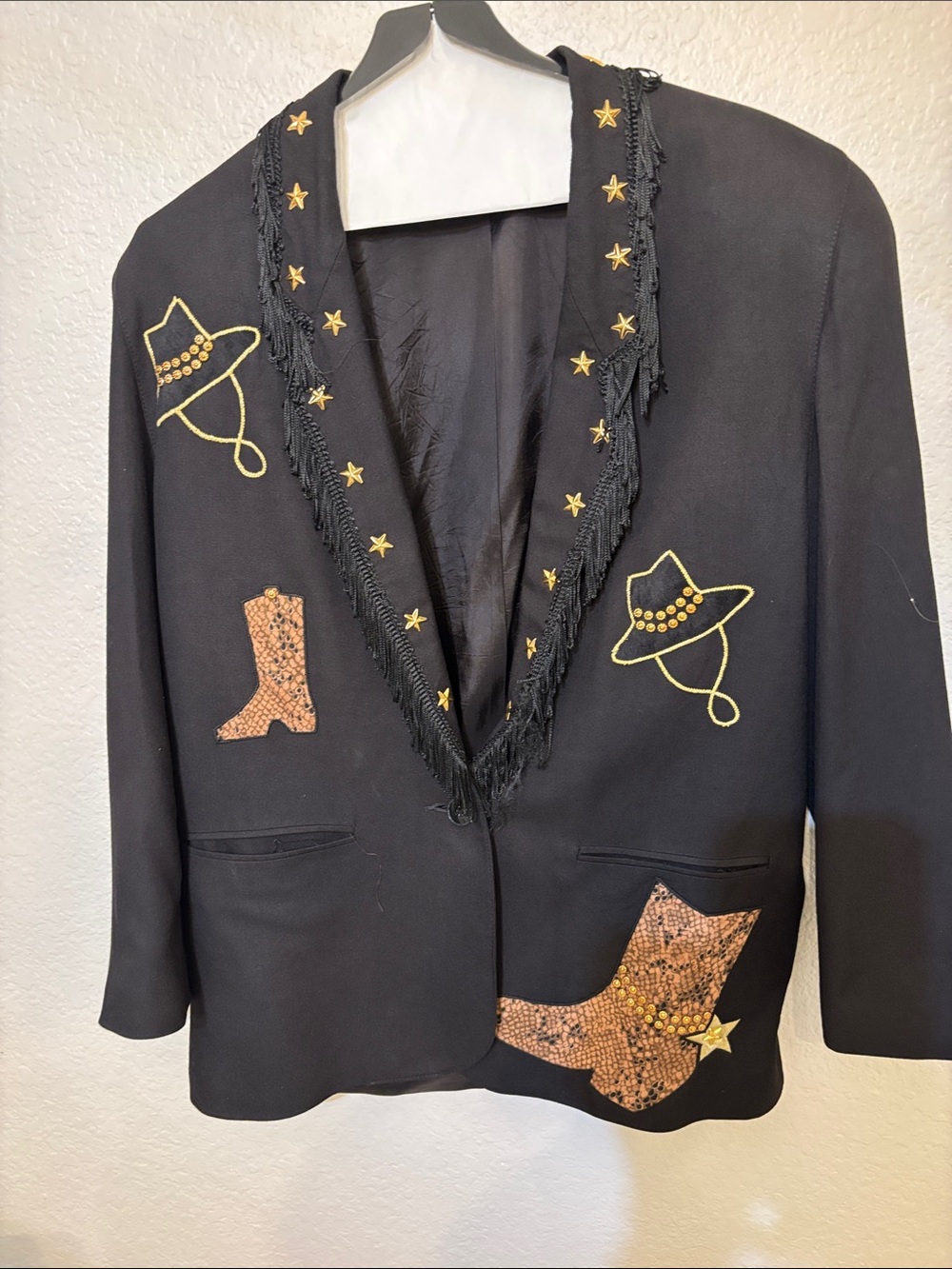 Black Embroidered Western-Style Blazer Jacket Made in USA